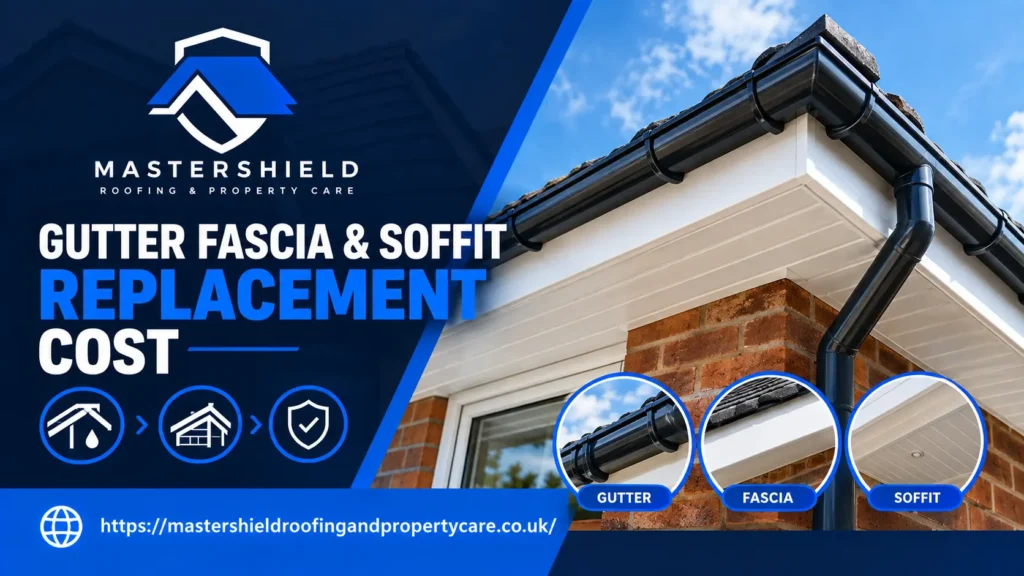Tradesperson replacing gutter, fascia and soffit boards on a house in Falkirk