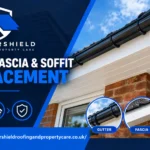 Tradesperson replacing gutter, fascia and soffit boards on a house in Falkirk